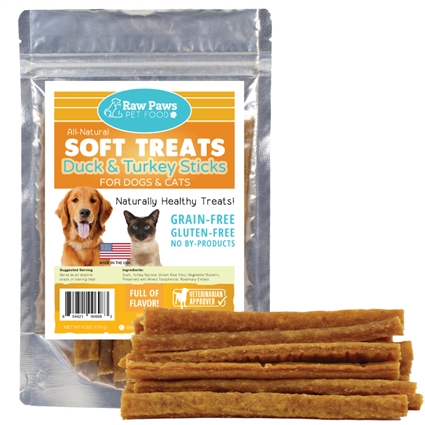 Raw Paws Soft Duck & Turkey Stick Treats for Dogs & Cats, 6 oz