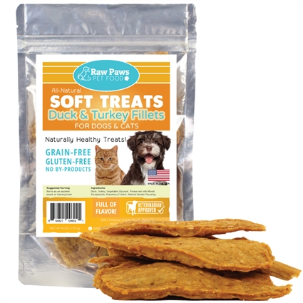 Raw Paws Soft Duck & Turkey Fillet Treats for Dogs & Cats, 6 oz