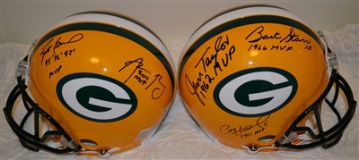 Bart Starr, Brett Favre,Aaron Rodgers,Jim Taylor and Paul Hornung Autograph Full Size Authentic Helmet
