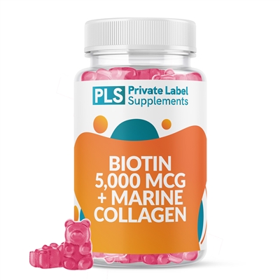 BIOTIN (5,000 mcg) + MARINE COLLAGEN private label white label supplement
