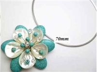 20670-22 Turquoise 1 flower pendant with Cable Necklace