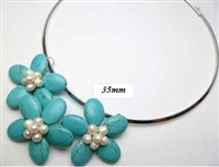 20670-3 Turquoise 3 flowers pendant with Cable Necklace