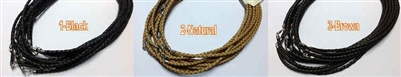 20759 3mm Braid Leather necklace with silver claps 16", 18" & 20"