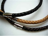 20767 6mm Braid Leather Necklace with 316L Twist Claps 18", 20"