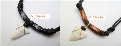 30404 3/4" White Tip Shark Teeth Necklace with Adjustable Double Cord