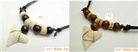 30407 3/4" - 1"  White Tip Shark Teeth Necklace with Adjustable Double Cord
