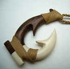 35065-1 Buffalo Bone Fish Hook w/Wood Necklace