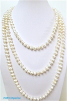 38002 7-8mm genuine round fresh water pearl necklace 64"