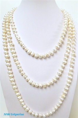 38002 7-8mm genuine round fresh water pearl necklace 64"