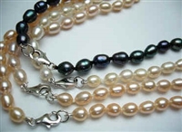 38417 5-6mm Rice Fresh Water Pearl Necklace 18" w/925 Silver 9mm Claps