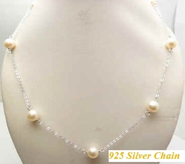 38429-9 9mm Fresh Water Water Pearl Necklace 18" w/925 Silver Chain