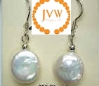 43190 11-12mm Coin Fresh Water Pearl Ball Earring w/925 Silver Hook