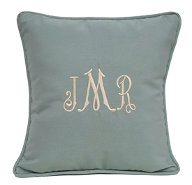 Monogrammed Sunbrella Pillow in Spa with Matching Trim | Nantucket Bound