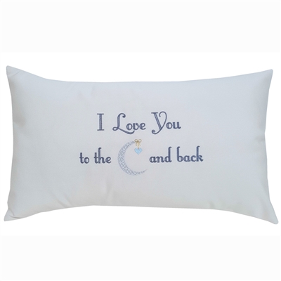 I Love You to The Moon & Back with Blue Heart Indoor & Outdoor Pillow in Sunbrella Fabric | Nantucket Bound