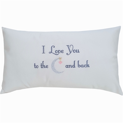 I Love You to The Moon & Back with Pink Heart Indoor & Outdoor Pillow in Sunbrella Fabric | Nantucket Bound