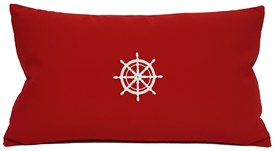 Nantucket Bound Sunbrella Outdoor Indoor Pillow in Red with Embroidered Ship's Wheel | Nantucket Bound