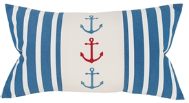 Sunbrella Outdoor Indoor Pillow in Regatta Blue Stripes with 3 Embroidered Anchors | Nantucket Bound