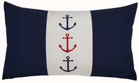 Sunbrella Outdoor Indoor Pillow in Navy with 3 Embroidered Anchors | Nantucket Bound