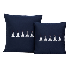 Nautical Pillow Embroidered with 5 Sailboats on Navy Sunbrella Fabric | Nantucket Bound