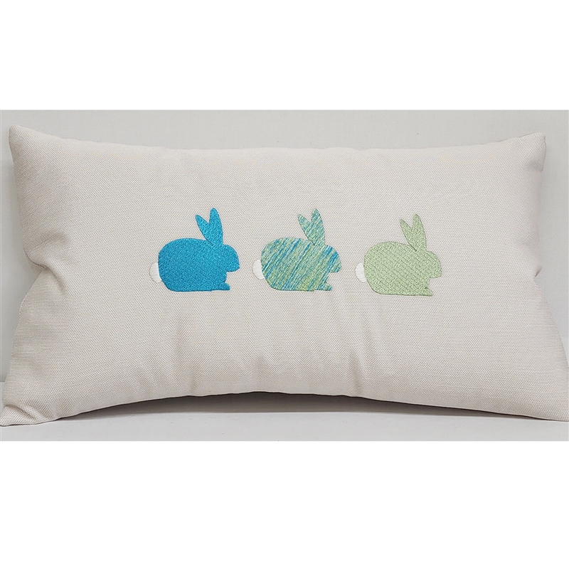 3 Bunnies in Shades of Aruba Blue Pillow for Spring & Easter - Unique Spring Decor | Nantucket Bound