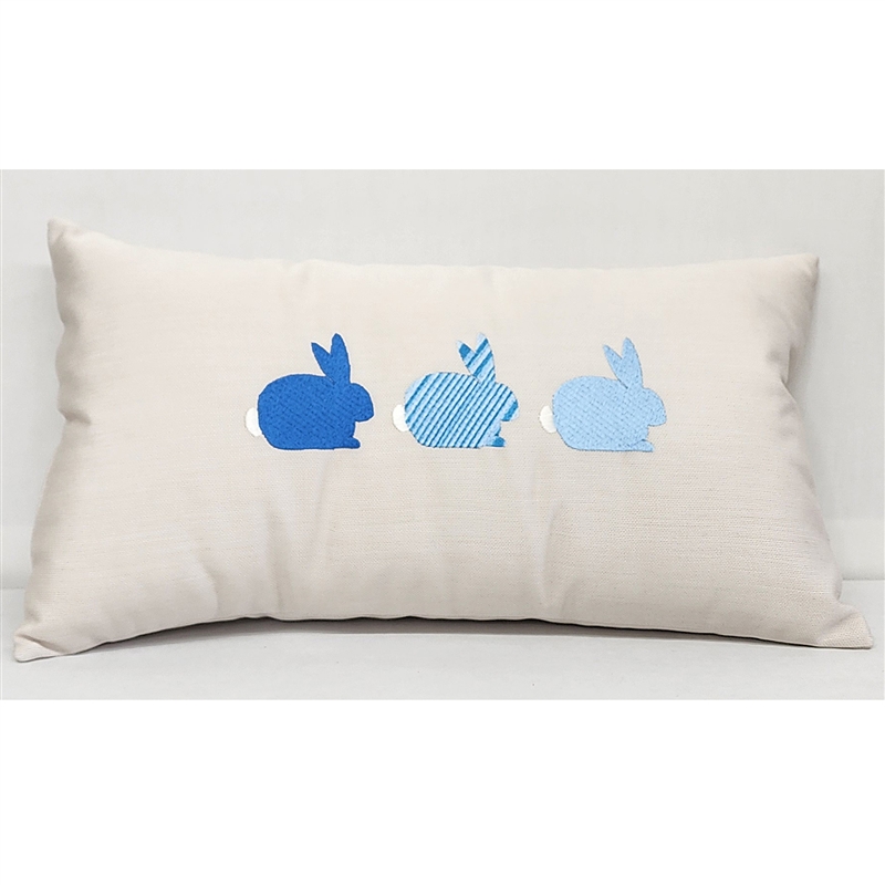 3 Bunnies in Shades of Blue Pillow for Spring & Easter - Unique Spring Decor | Nantucket Bound