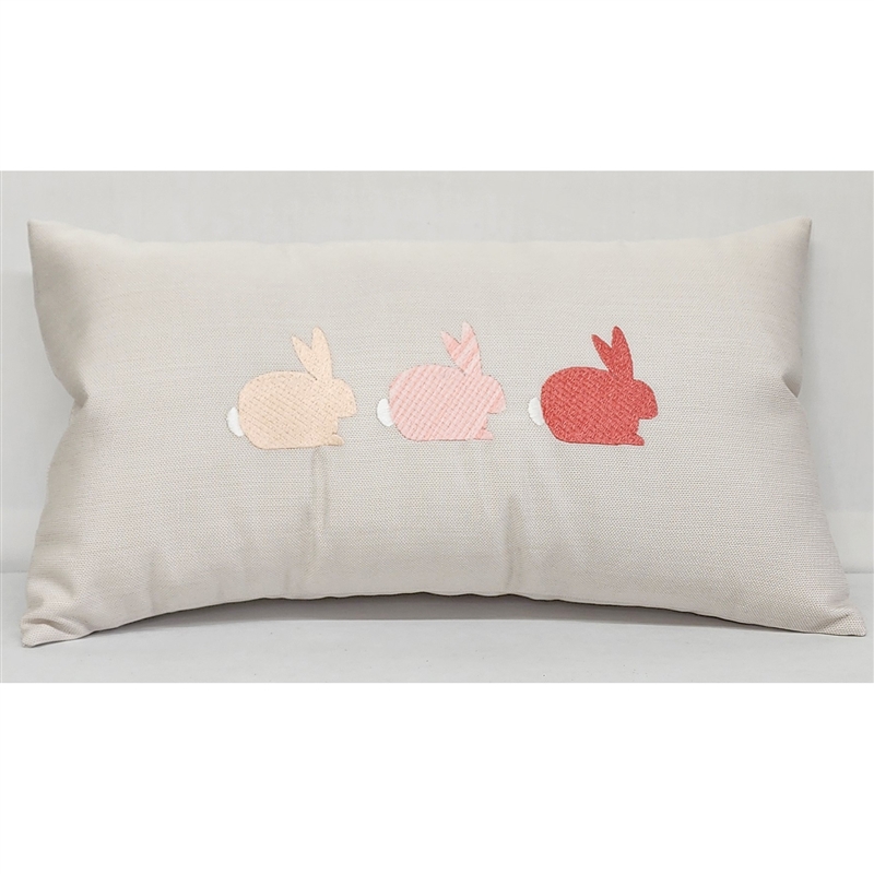 3 Bunnies in Shades of Coral Pillow for Spring & Easter - Unique Spring Decor | Nantucket Bound
