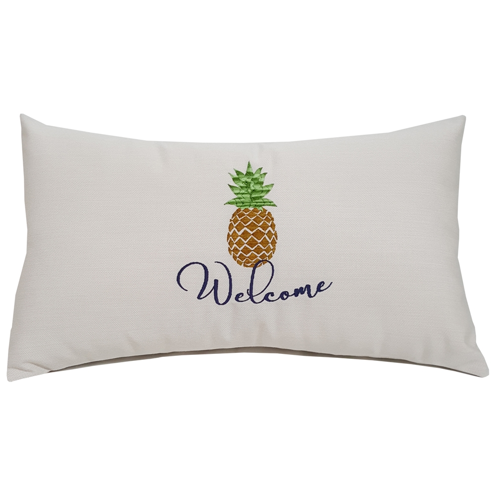 Lumbar Pillow with Pineapple & Welcome - Unique Coastal Decor