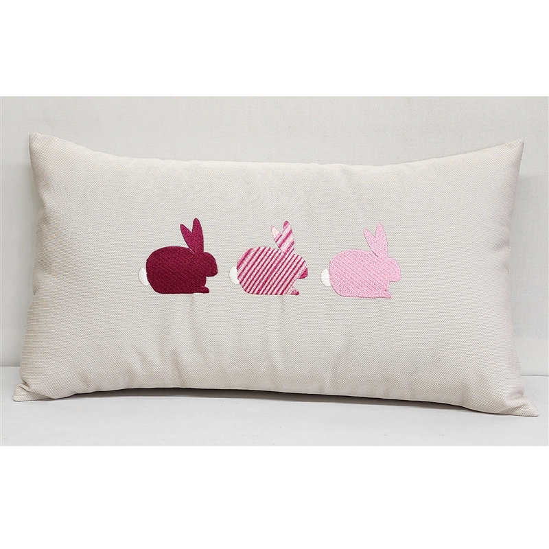 3 Bunnies in Pinks Pillow for Spring & Easter - Unique Spring Decor | Nantucket Bound