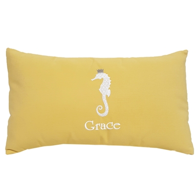 Custom Sunbrella Children's Pillow - Personalized Seahorse with Crown | Nantucket Bound