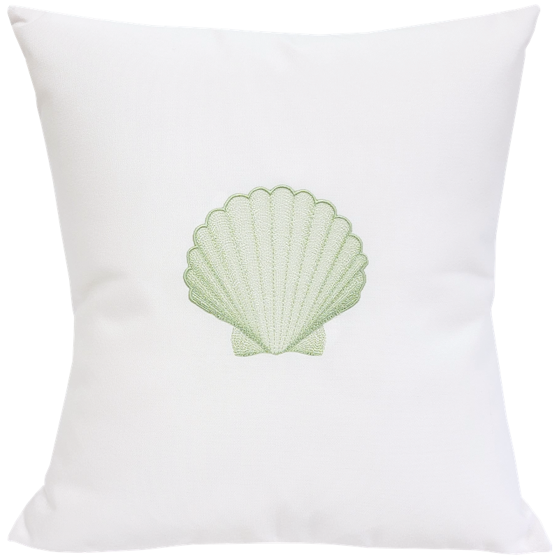 Scallop Shell in Pale Green on White