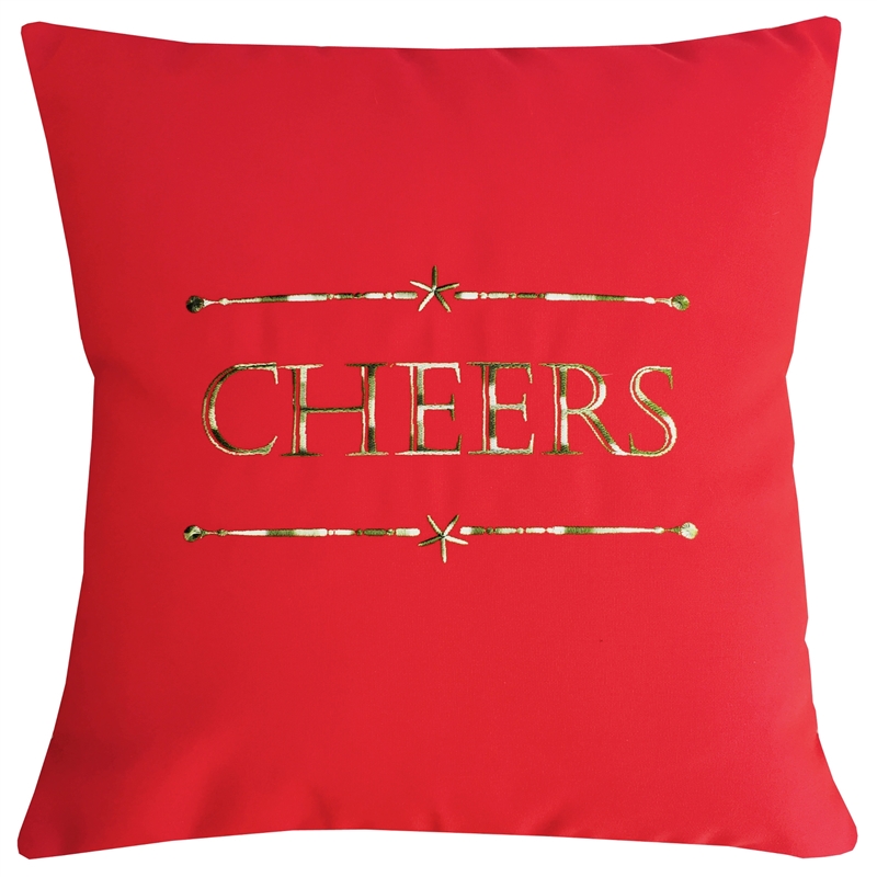 Sunbrella Pillow with Cheers! in Red & Green - Festive Pillows for The Holidays | Nantucket Bound