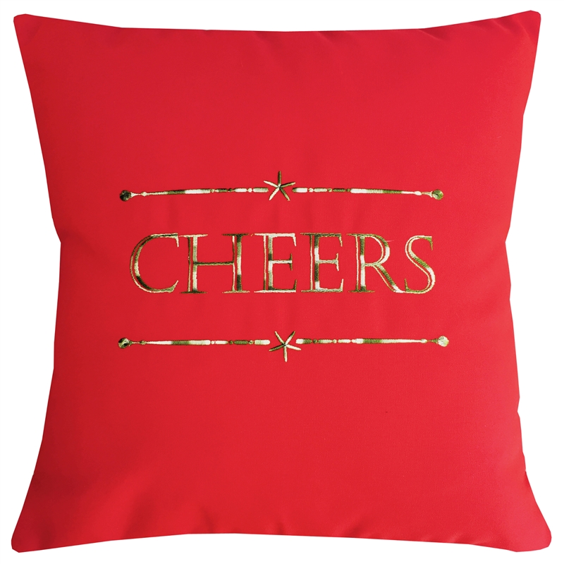 Sunbrella Pillow with Cheers! in Red & Green - Festive Pillows for The Holidays | Nantucket Bound