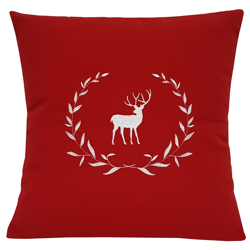 Embroidered Deer in Laural Wreath Pillow By Nantucket Bound | Nantucket Bound