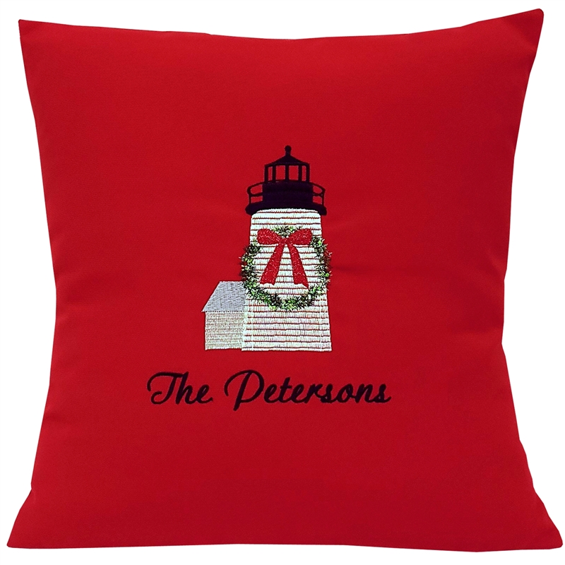 Personalized Christmas Lighthouse Pillow in 3 colors - Festive Pillows for The Holidays | Nantucket Bound