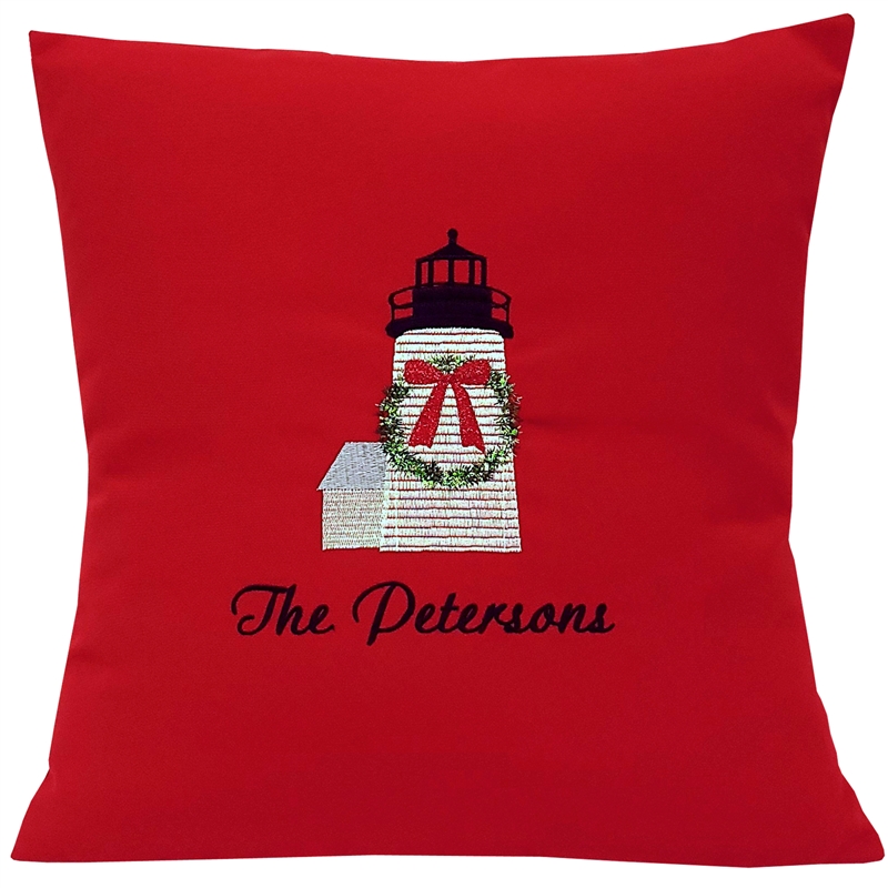 Personalized Christmas Lighthouse Pillow in 3 colors - Festive Pillows for The Holidays | Nantucket Bound