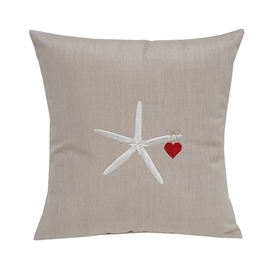 Embroidered Starfish & Heart Pillow on Flax - Valentine's Day Gift | Nantucket Bound