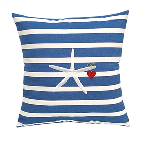 Embroidered Starfish & Heart Pillow on Stripes | Nantucket Bound