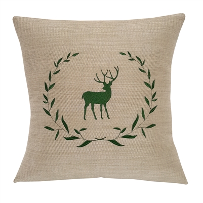 Deer in Wreath Embroidered Sunbrella Pillow By Nantucket Bound | Nantucket Bound