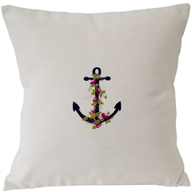 Anchor with Garland of Flowers Nautical Pillow | Nantucket Bound