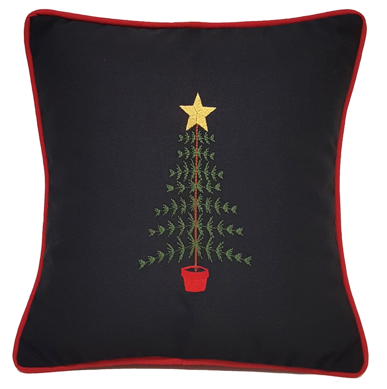 Christmas Tree Embroidered on Black Sunbrella Fabric | Nantucket Bound
