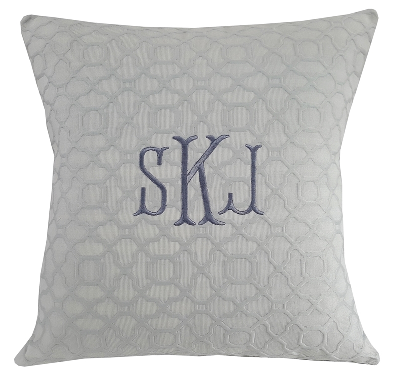 Monogrammed Matelasse Pillow in White Or Gray - Luxury Coastal Decor | Nantucket Bound