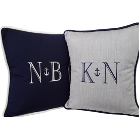 Custom Monogrammed Pillows in Navy Blue Or Granite Gray Indoor & Outdoor Fabric | Nantucket Bound