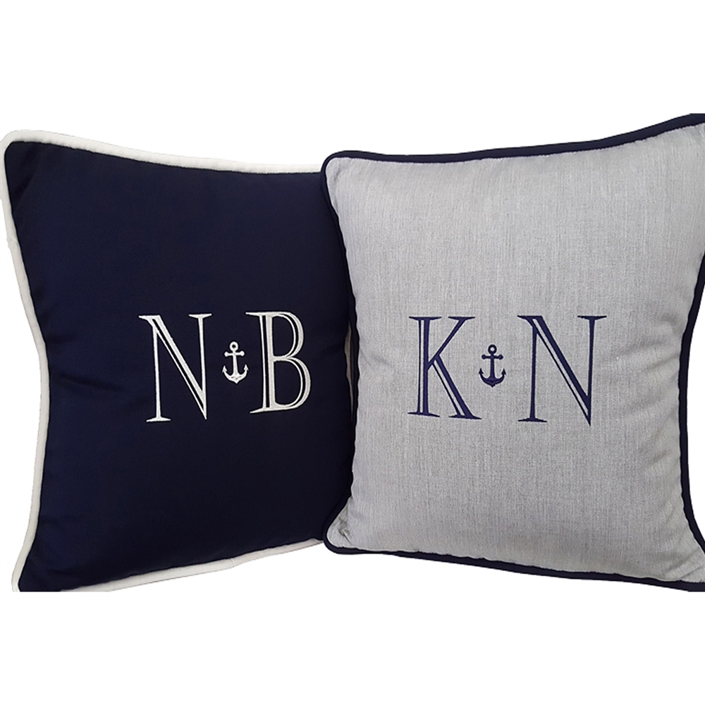 Custom Monogrammed Pillows in Navy Blue Or Granite Gray Indoor & Outdoor  Fabric