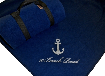 Navy Blue Embroidered Fleece Throw Blanket - Unique Coastal Decor | Nantucket Bound