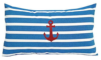 Sunbrella Lumbar Pillow with Anchor in Regatta Blue Stripes | Nantucket Bound