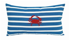 Sunbrella Lumbar Pillow with Crab in Regatta Blue Stripes | Nantucket Bound