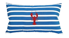 Sunbrella Lumbar Pillow with Lobster in Regatta Blue Stripes | Nantucket Bound