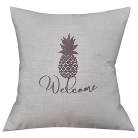 Flax Throw Pillow with Pineapple & Welcome - Sunbrella Pillows | Nantucket Bound