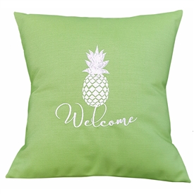 Parrot Green Throw Pillow with Pineapple & Welcome - Sunbrella Pillows | Nantucket Bound