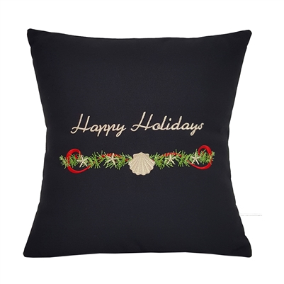 Happy Holidays on Black Nautical Pillow for Christmas Holidays | Nantucket Bound